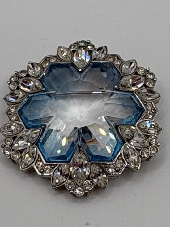 Givenchy Jewelry - Givenchy Vintage 1978 Light Blue and Clear Crystal Floral Brooch Rare Runway